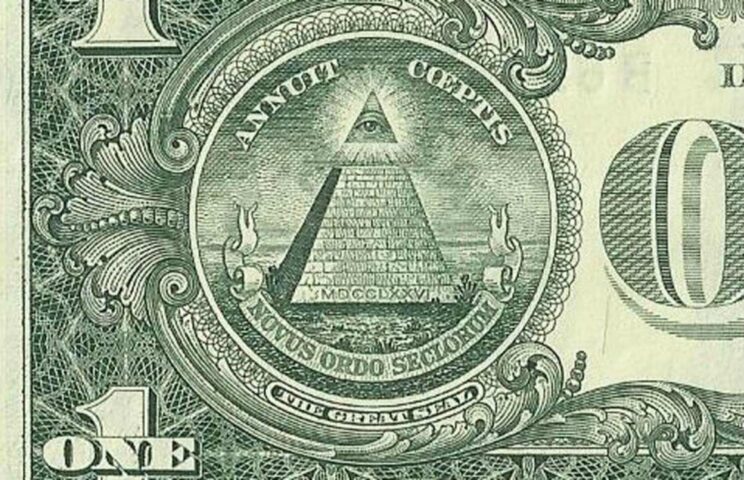 Niet het oog van de Drie-ene God maar het oog van de elite, het maçonnieke symbool op het dollarbiljet
